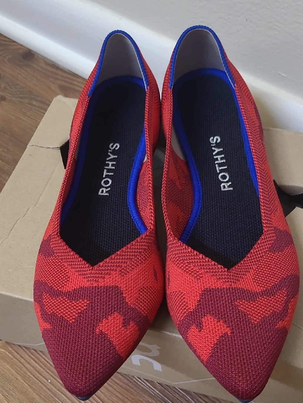 Rothy's Red Patterned Pointed Knit Flats